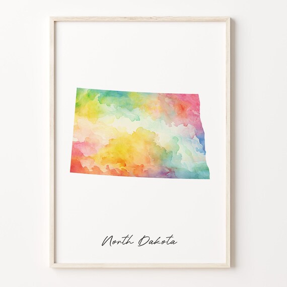 Stunning North Dakota USA Watercolor State Map Pastel Art Poster