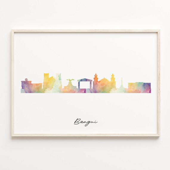 Bangui Africa Colorful Watercolor Skyline Cityscape Art Poster