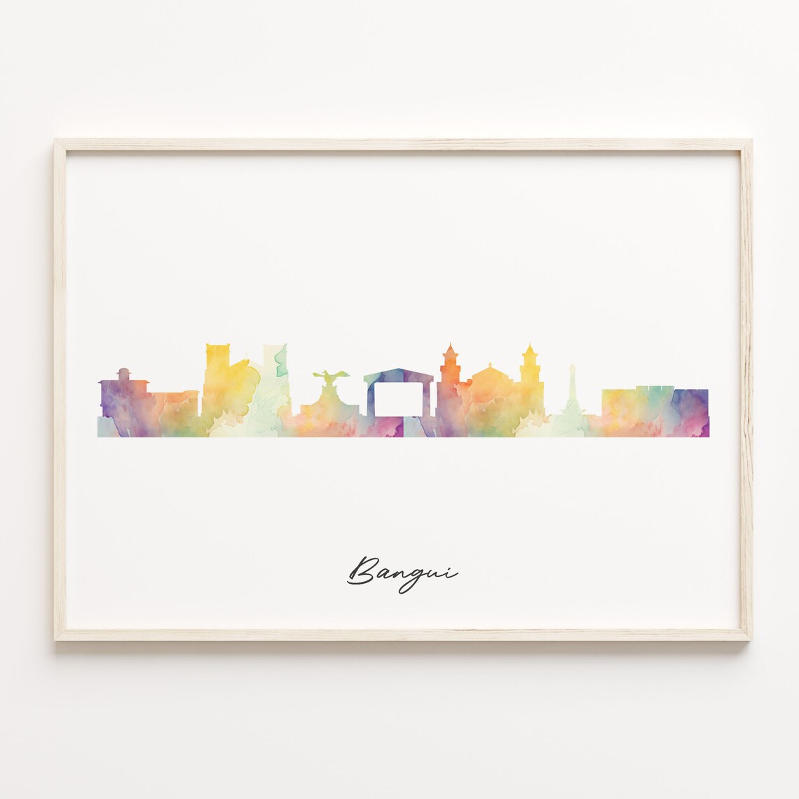 Bangui Africa Colorful Watercolor Skyline Cityscape Art Poster
