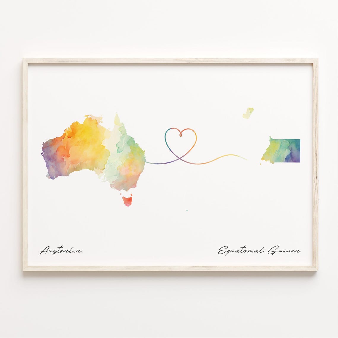 Australia To Equatorial Guinea Watercolor Map Connection Poster