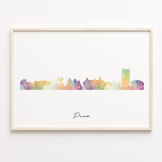 Pune Watercolor Skyline Cityscape India Travel Poster Gift Art