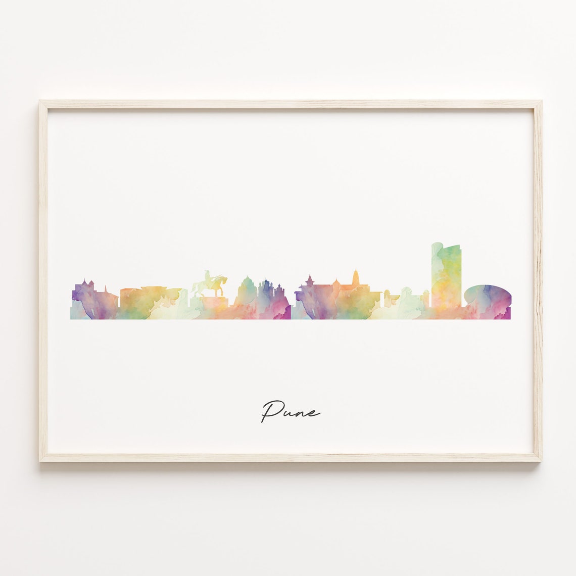 Pune Watercolor Skyline Cityscape India Travel Poster Gift Art