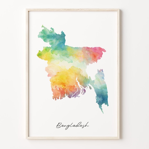 Bangladesh Watercolor Country Map Vibrant Rainbow Wash Art Poster