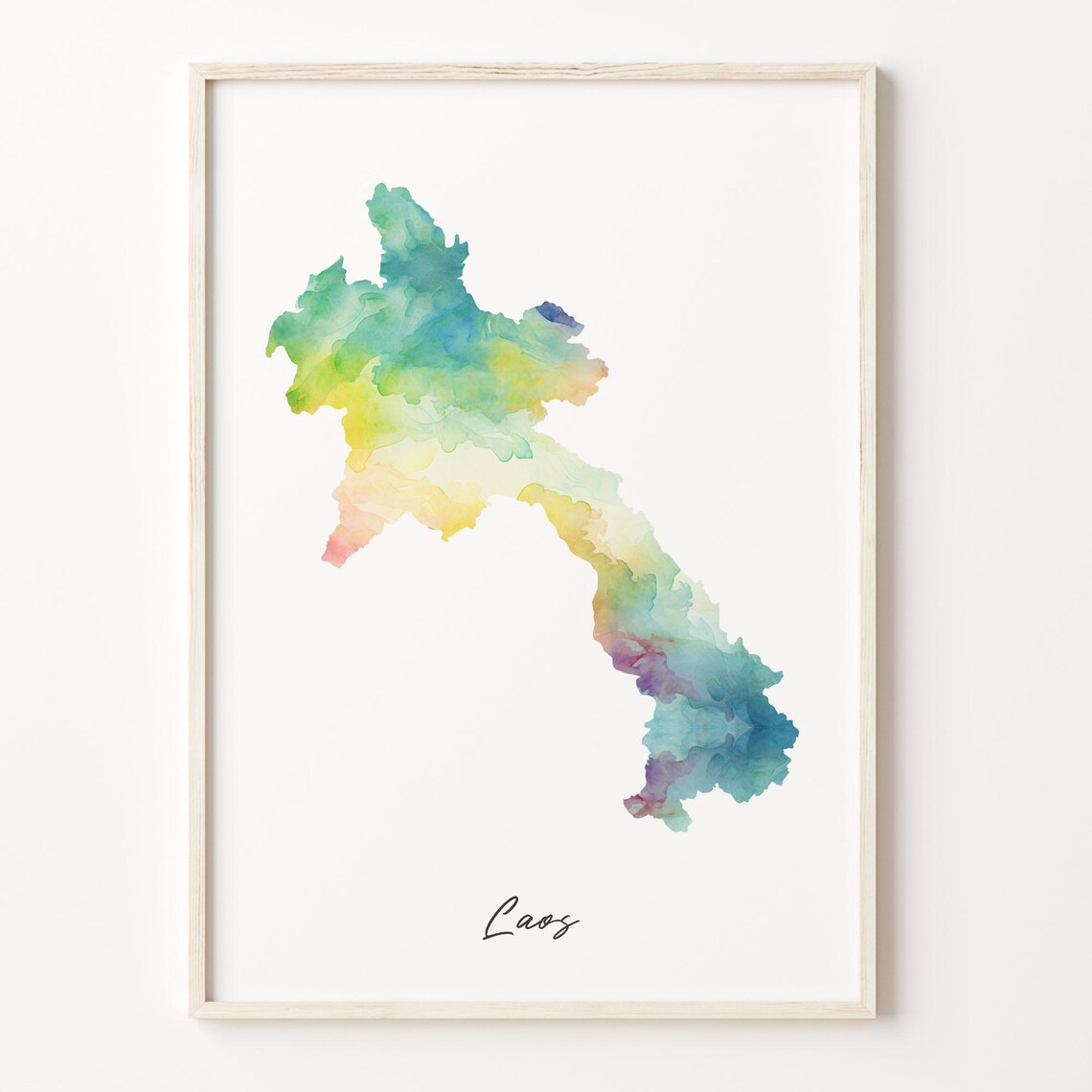 Laos Watercolor Map Vibrant Color Country Silhouette Art Print
