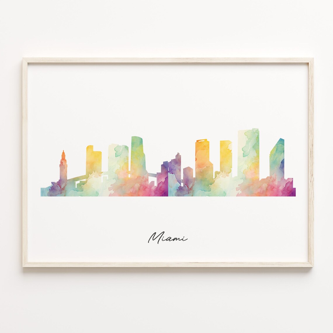 Miami Florida Colorful Watercolor Skyline Cityscape Art Poster
