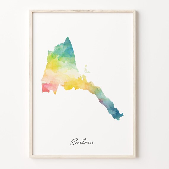 Eritrea Country Map Watercolor Splash Colorful Minimalist Wall Art