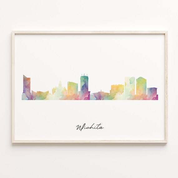 Wichita Kansas Watercolor Skyline Cityscape Pastel Art Poster