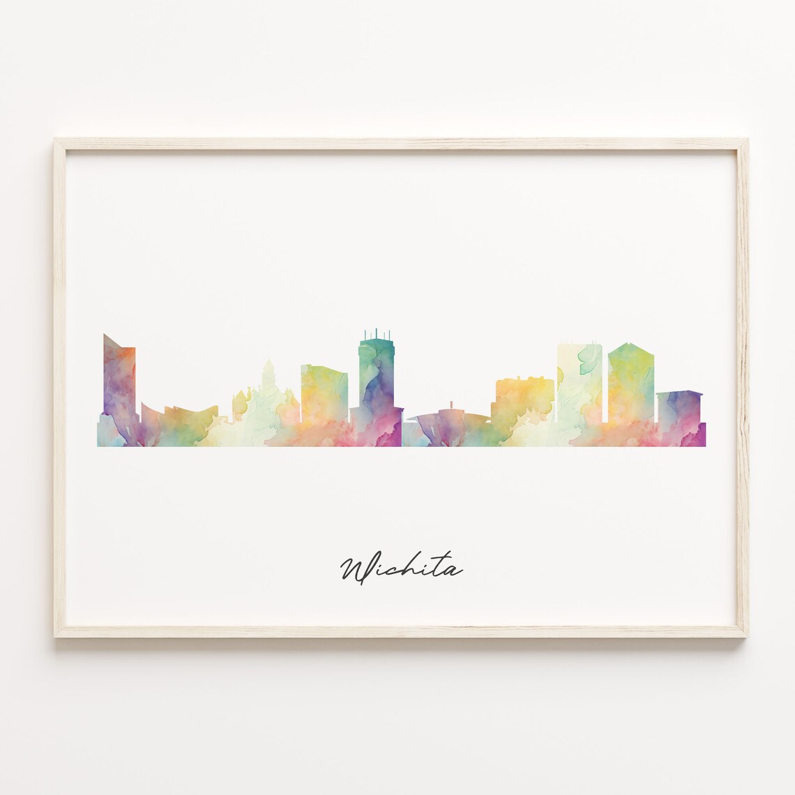 Wichita Kansas Watercolor Skyline Cityscape Pastel Art Poster