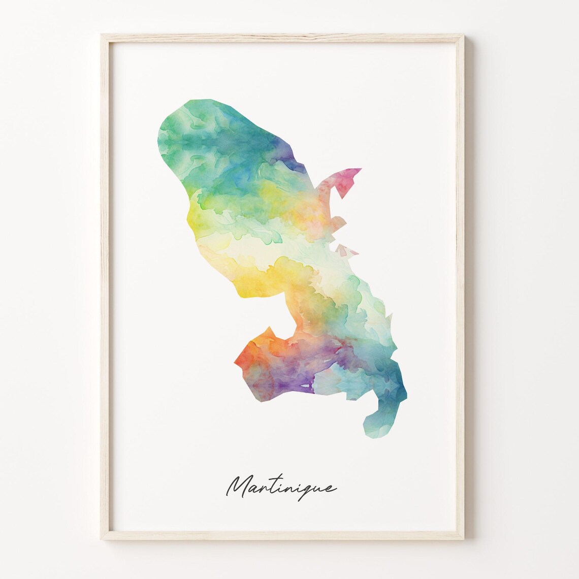 Martinique Watercolor Map Colorful Island Silhouette Art Poster