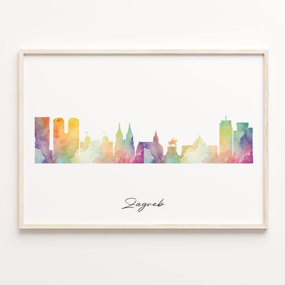 Zagreb Croatia Watercolor Skyline Historic Cityscape Travel Art Poster