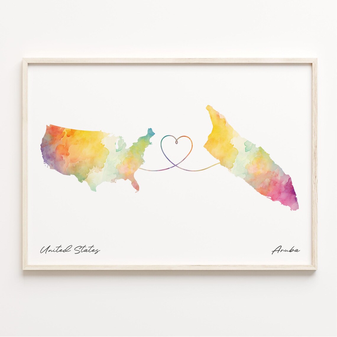 Us To Aruba Watercolor Map Poster, Travel Print