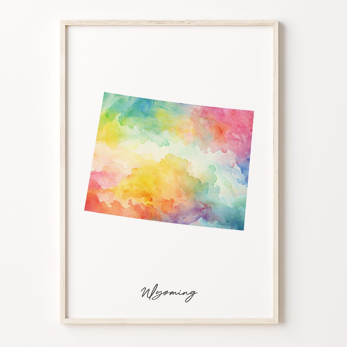 Wyoming Watercolor State Map Rainbow Abstract Art Print Decor Gift