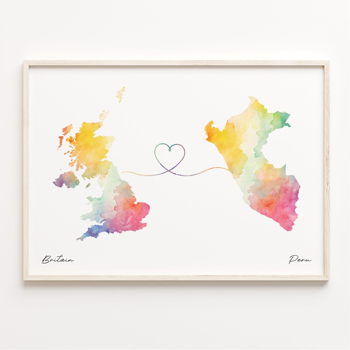 UK to Peru Watercolor Map Poster, Travel Art