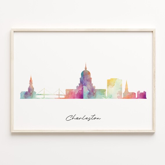 Charleston South Carolina Watercolor Skyline Cityscape Travel Poster