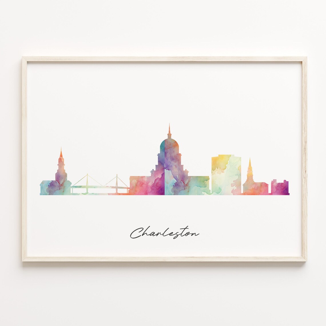 Charleston South Carolina Watercolor Skyline Cityscape Travel Poster