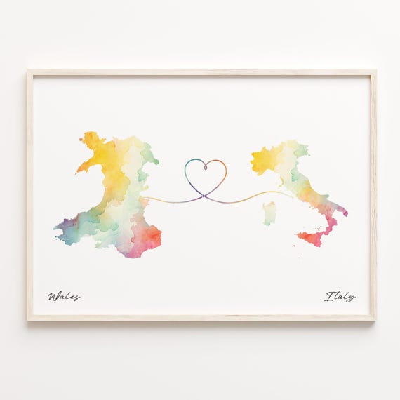 Wales To Italy Print Watercolor Map Poster Italian Gift Travel Wall Art Adventure Awaits C231742