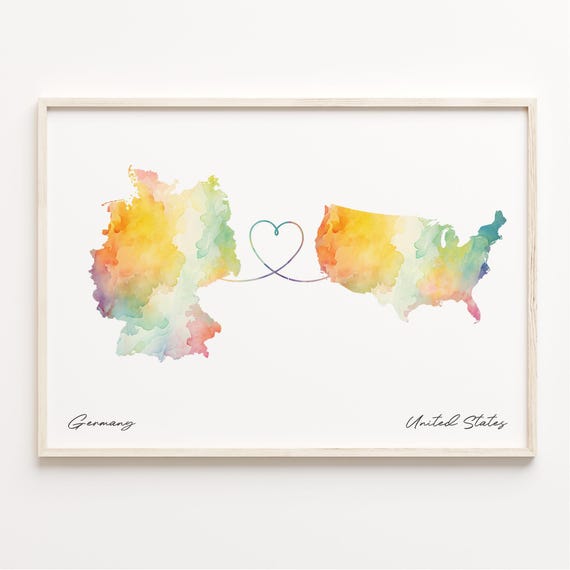Germany To United States Print Watercolor Map Poster British Gift Travel Wall Art Adventure Awaits C23588