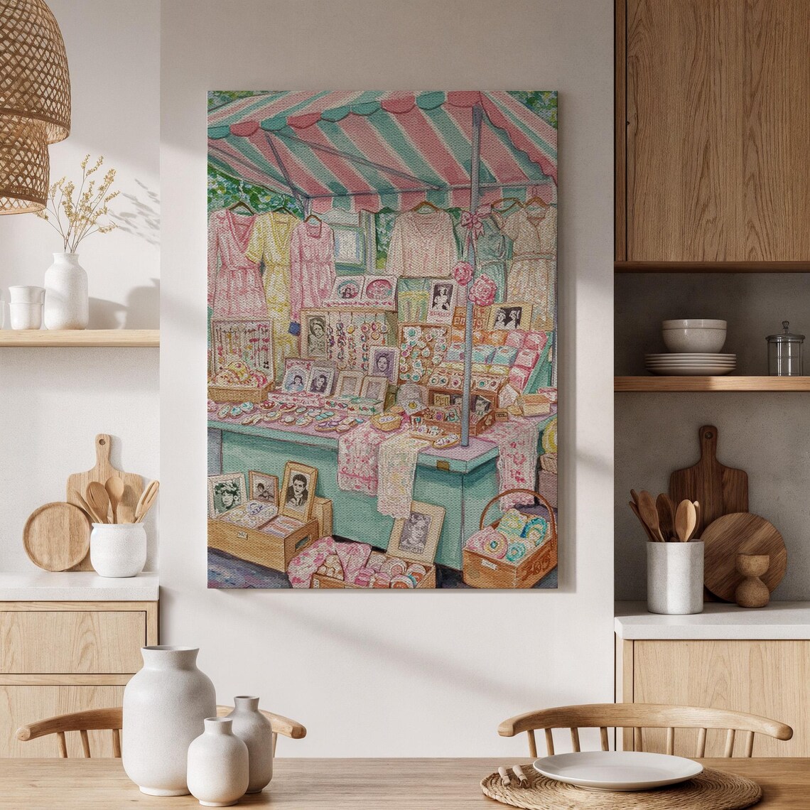 Vintage Market Stall Bazaar Clothes And Trinkets Painting Print
