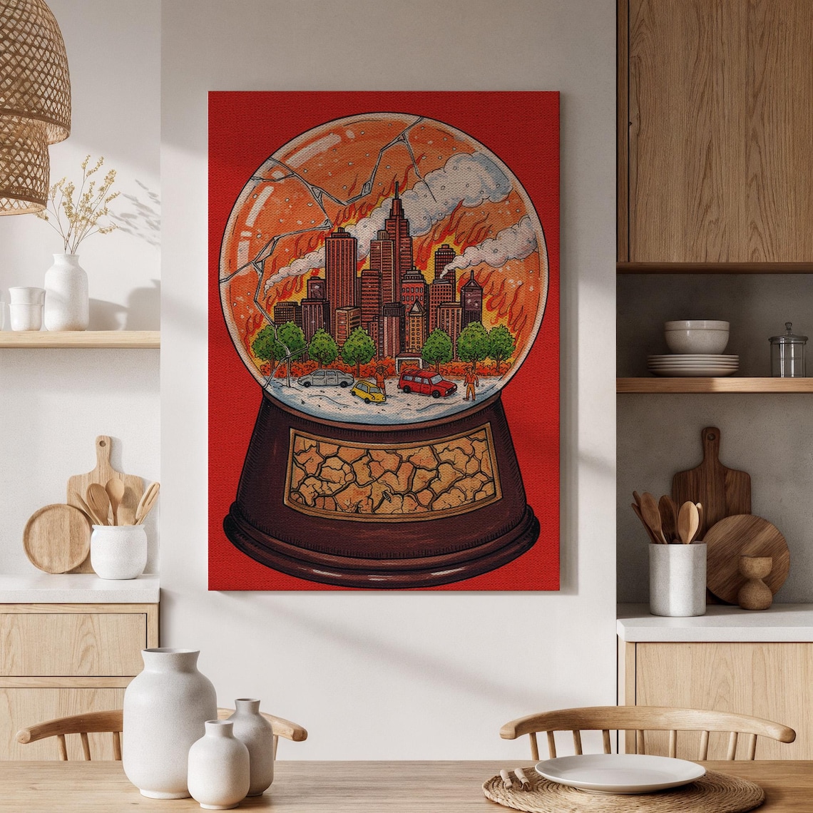 Burning City Snow Globe Apocalypse Surreal Dystopian Art Print