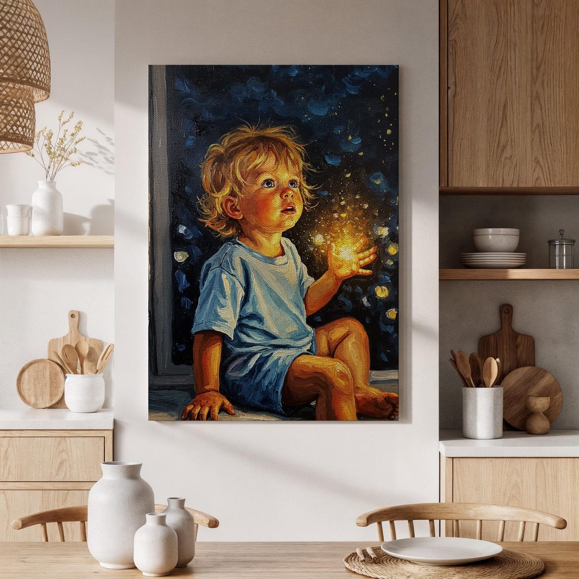 Child Holding Glowing Light Night Magic Childhood Wonder Art Poster