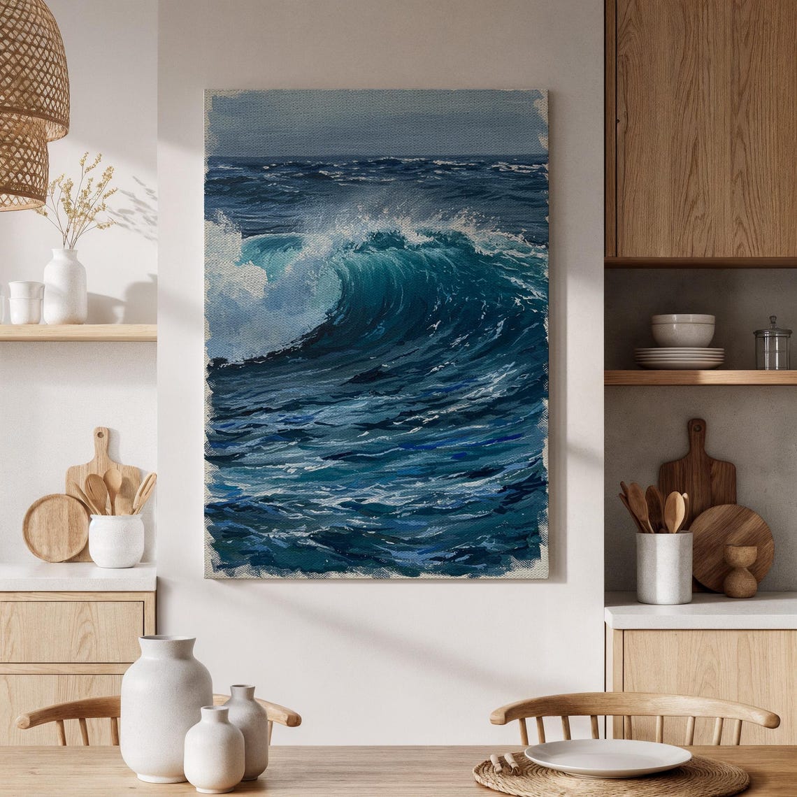 Powerful Deep Blue Ocean Wave Curling Dramatic Seascape Poster