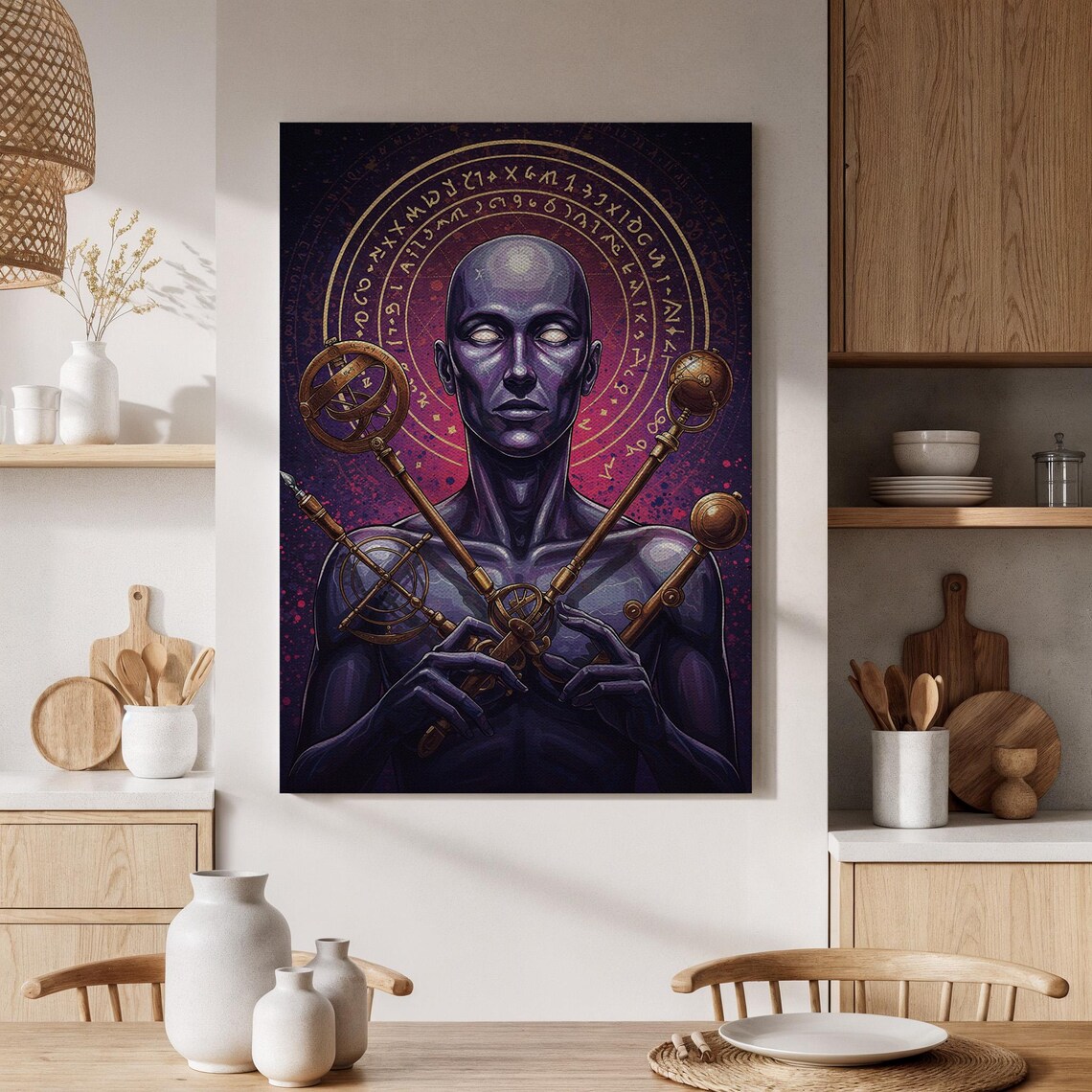Violet Cosmic Mystic Figure Astral Runes Surreal Spiritual Poster