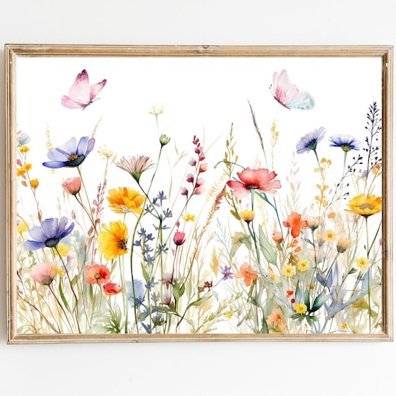 Vintage Wildflower Summer Art Print, Seasonal Decor