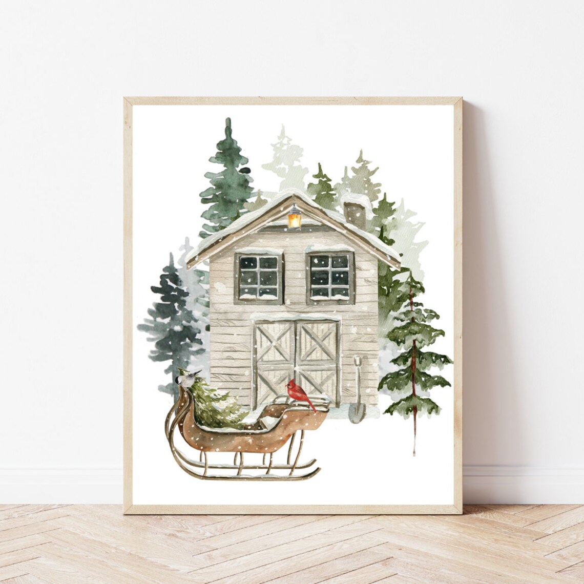 Winter Barn Christmas Wall Art Print, Farmhouse - Image 2