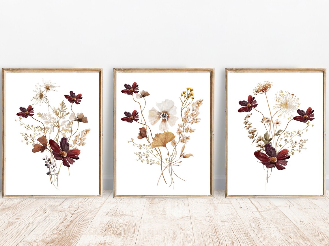 Vintage Autumn Wildflower Art Print, Farmhouse Decor