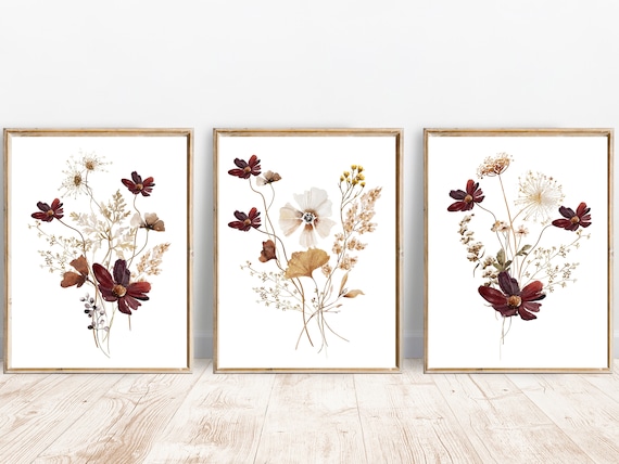 Vintage Autumn Wildflower Art Print, Farmhouse Decor