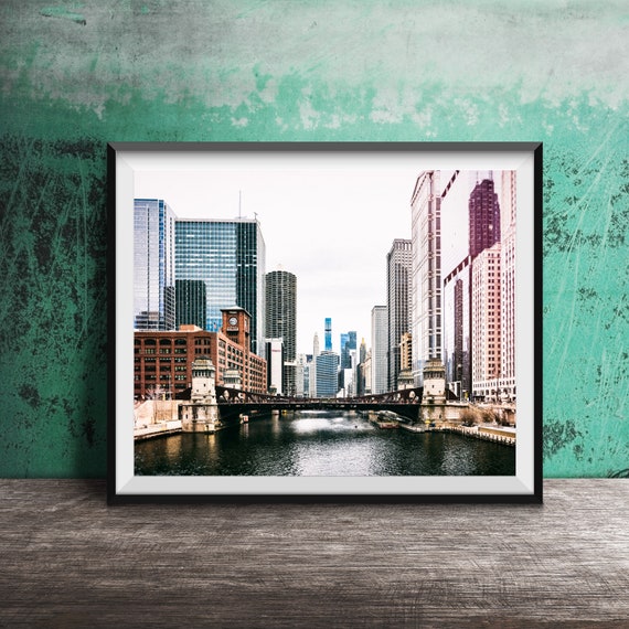 Chicago River Skyline Photography Travel Art Print