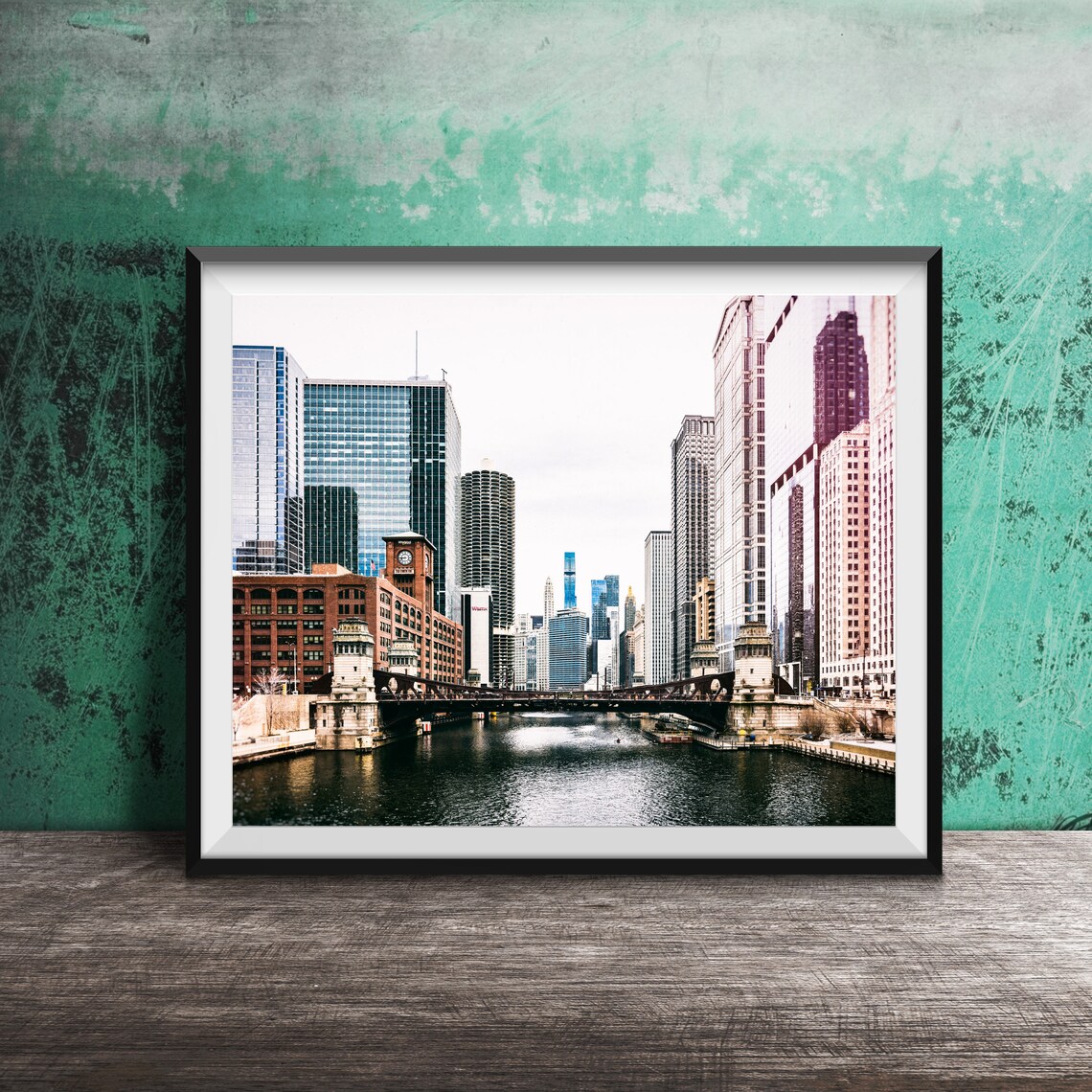 Chicago River Skyline Photography Travel Art Print
