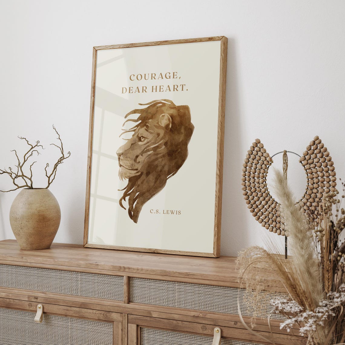 CS Lewis Courage Dear Heart Aslan Lion Watercolor Quote Art Poster - Image 3
