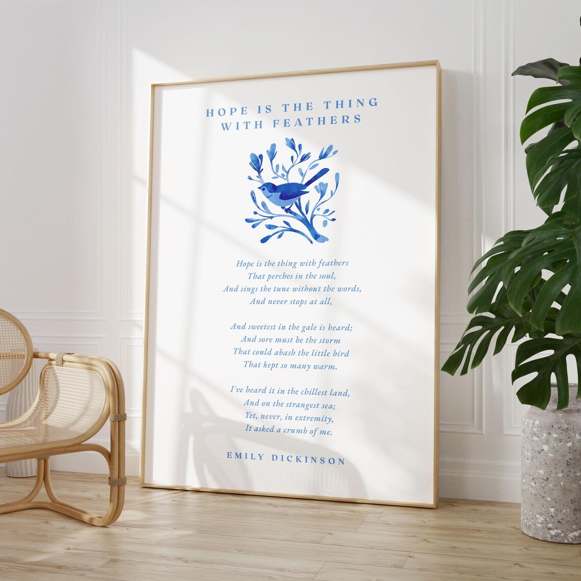 Emily Dickinson Hope Poem Blue Bird Illustration Literary Art Poster - Image 3