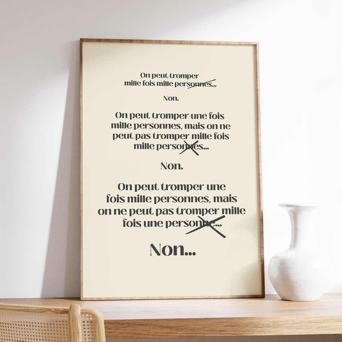 French Tromper Quote Typography Witty Corrected Text Cream Poster