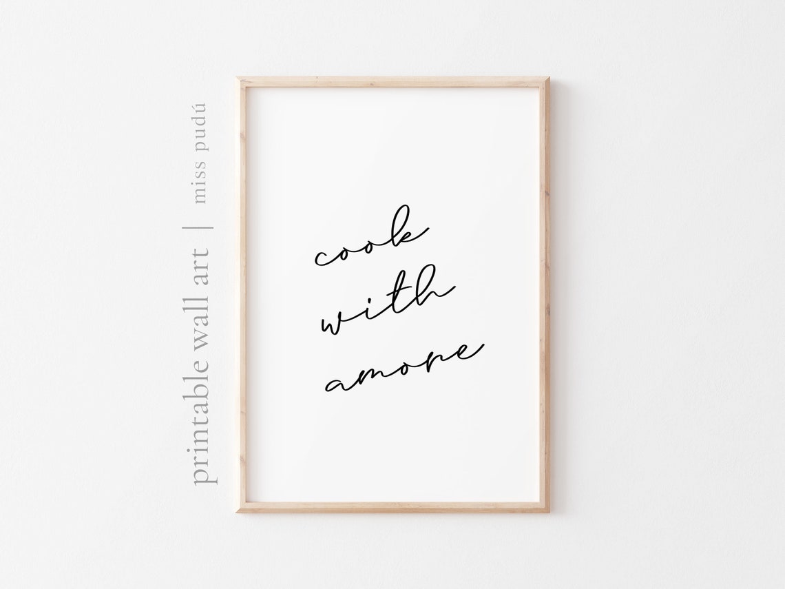 Cook With Amore Italian Kitchen Quote Poster Script Foodie Decor