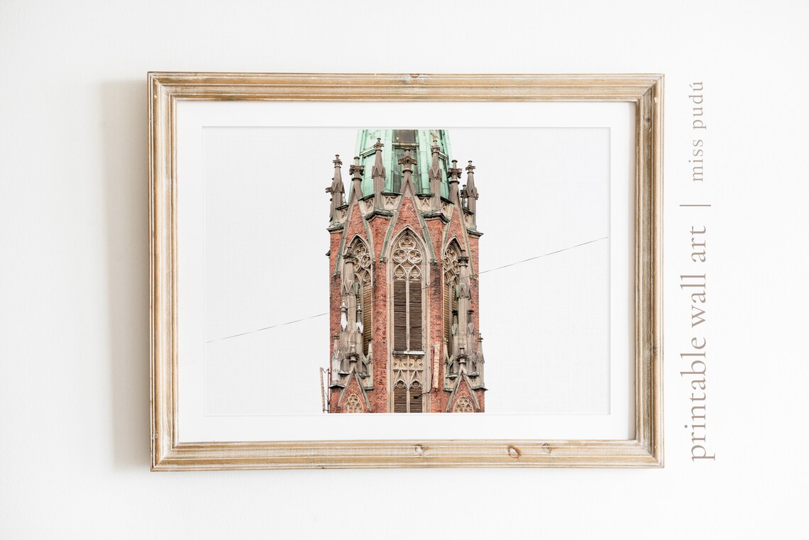 Riga Gothic Church Tower Green Roof Latvia Architecture Print