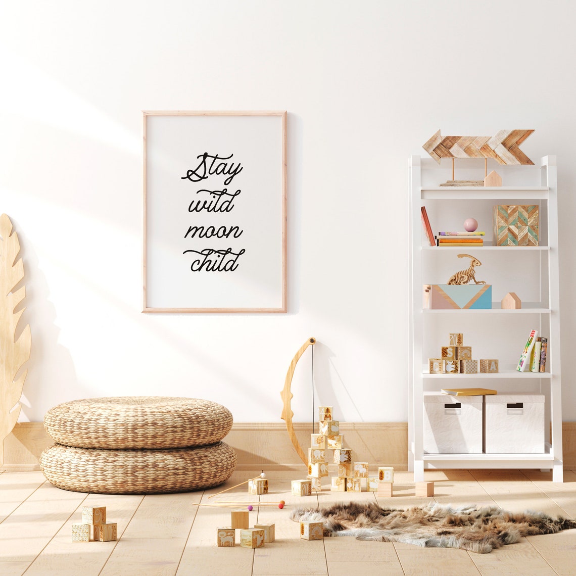 Stay Wild Moon Child Boho Bohemian Nursery Script Decor Wall Art - Image 2