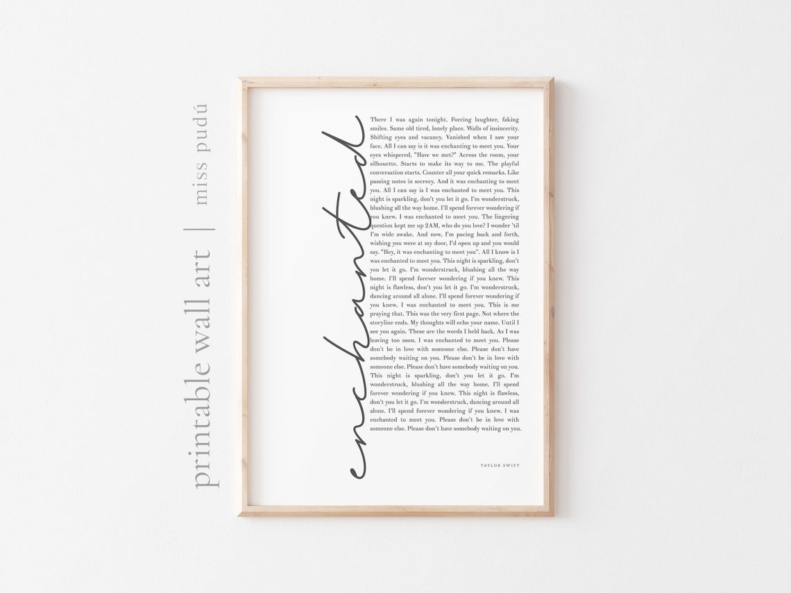 Enchanted Taylor Swift Lyrics Vertical Script Swiftie Wall Art