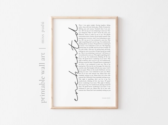 Enchanted Taylor Swift Lyrics Vertical Script Swiftie Wall Art