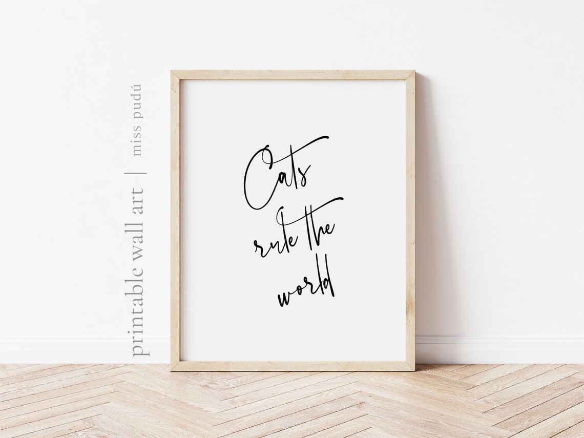 Cats Rule The World Funny Script Quote Cat Lover Gift Poster - Image 2