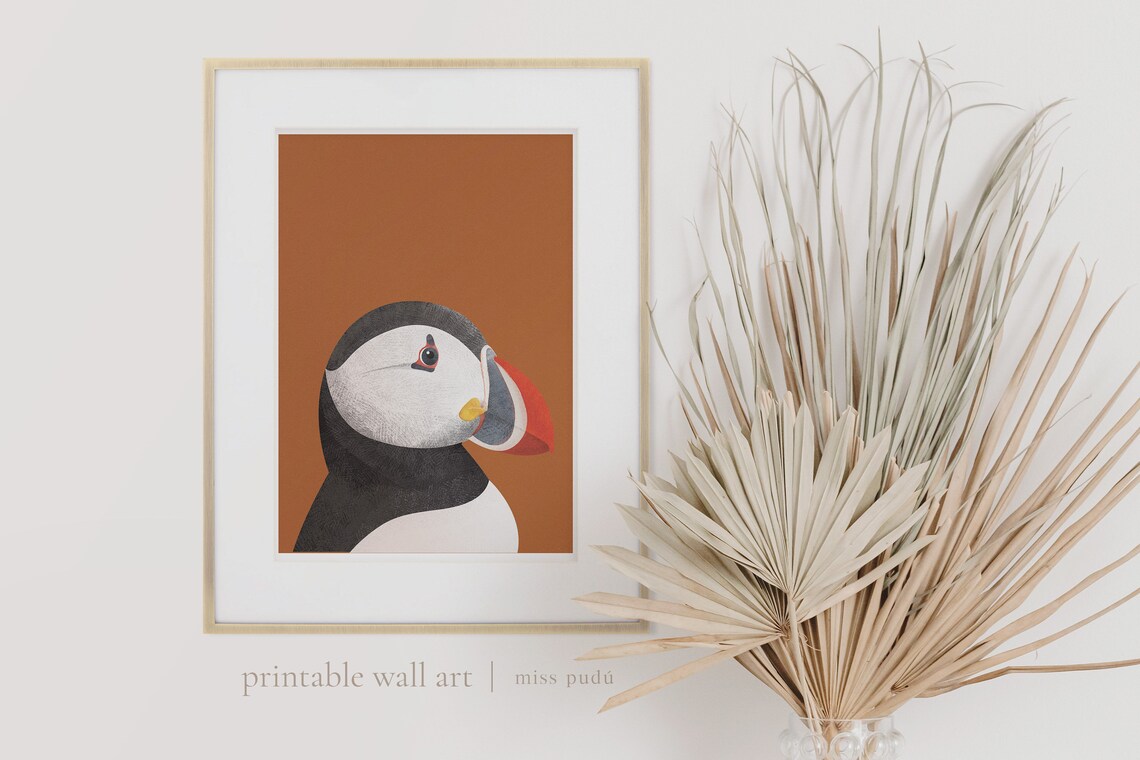 Atlantic Puffin Poster, Modern Black White Seabird Art Print - Image 3