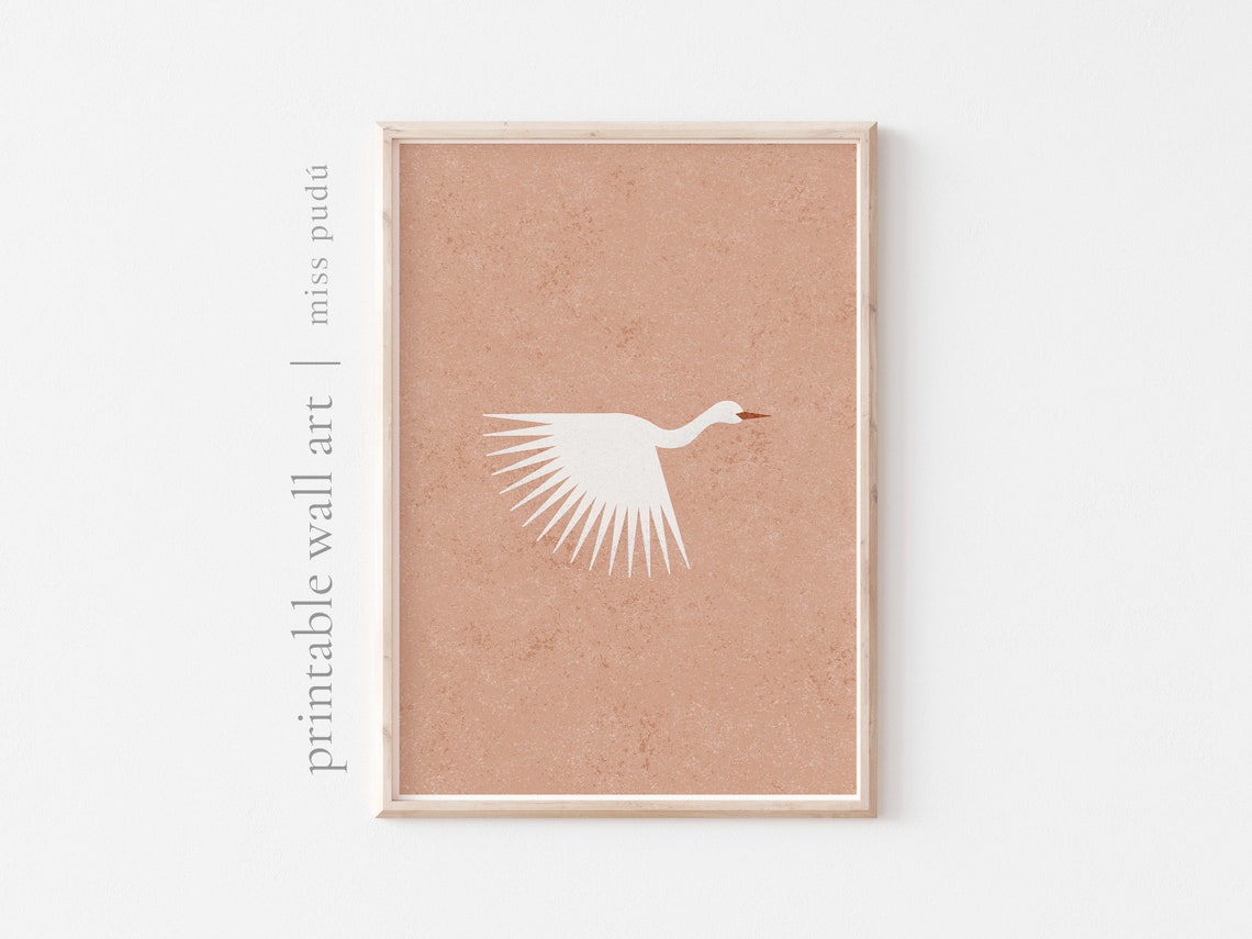 White Heron in Flight Terracotta Boho Bird Illustration Poster - Image 2