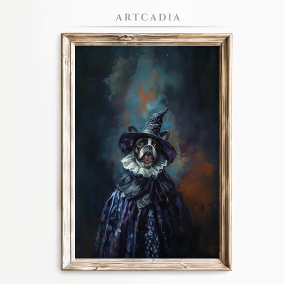 French Bulldog in Witch Costume Halloween Pet Portrait Poster