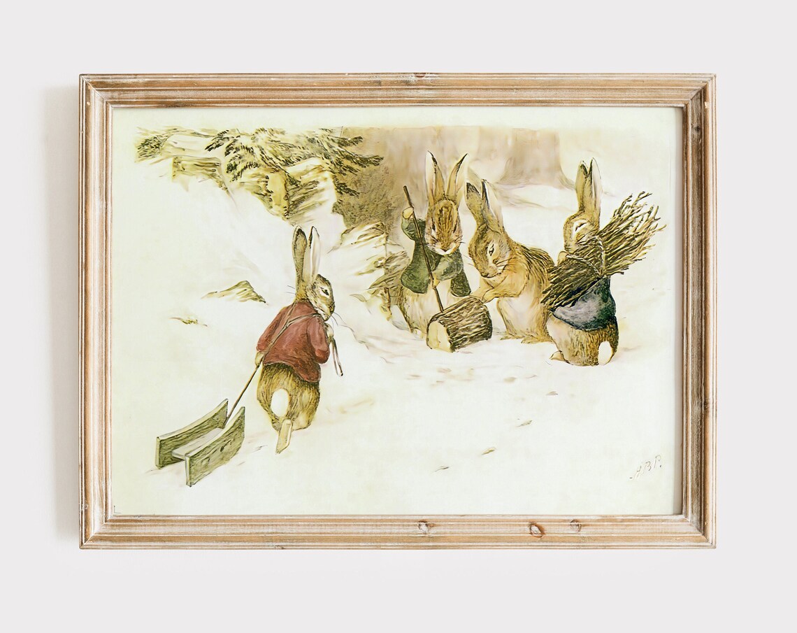 Vintage Rabbits Beatrix Potter Illustration Art Print