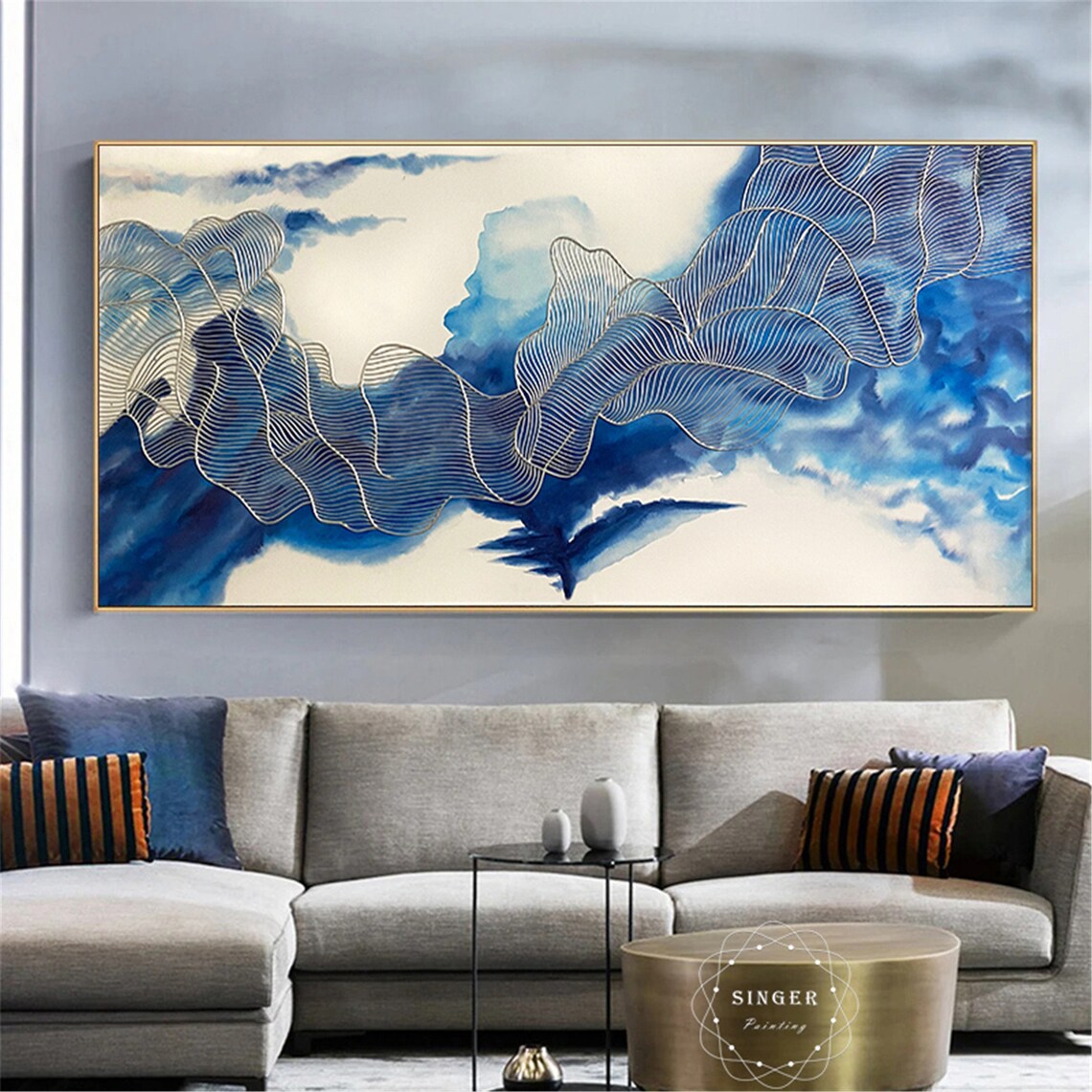 Silver Line Abstract Clouds, Modern Wall Art Print - Image 3