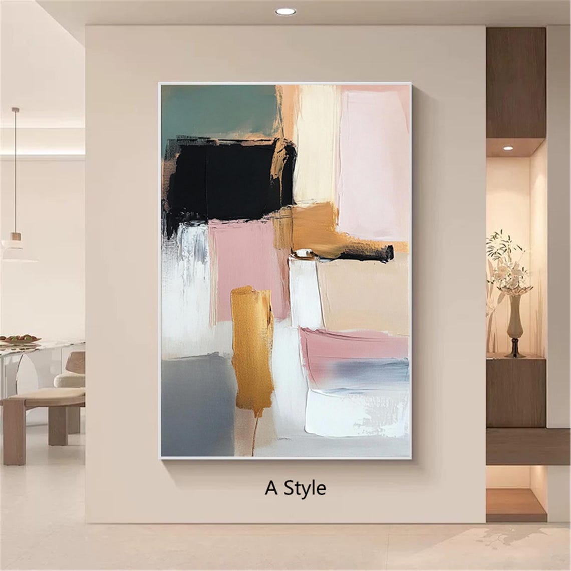 Three Piece Pink Black Gold Abstract Set Modern Triptych Wall Art - Image 2