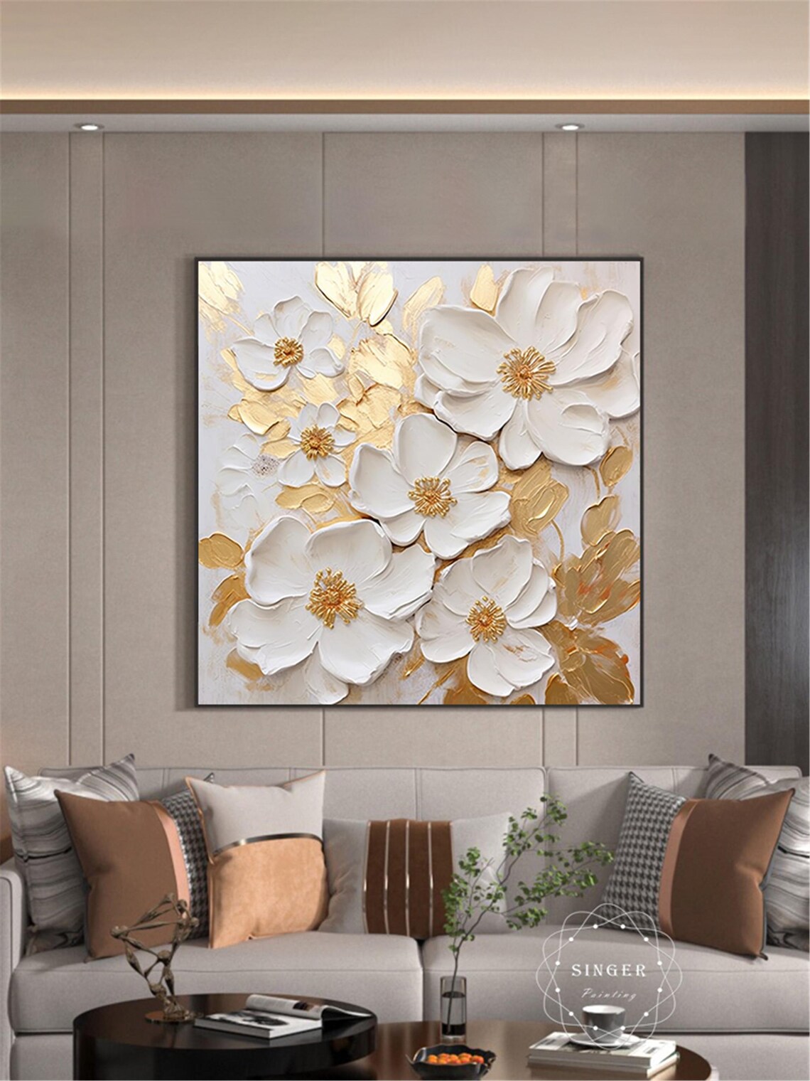 Personalized Gold Flower Abstract Wall Art Print - Image 2