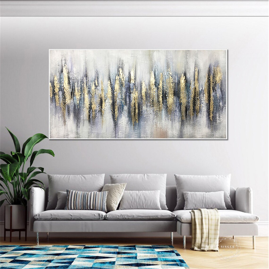 Gold Leaf Abstract Painting, Living Room Wall Decor - Image 2