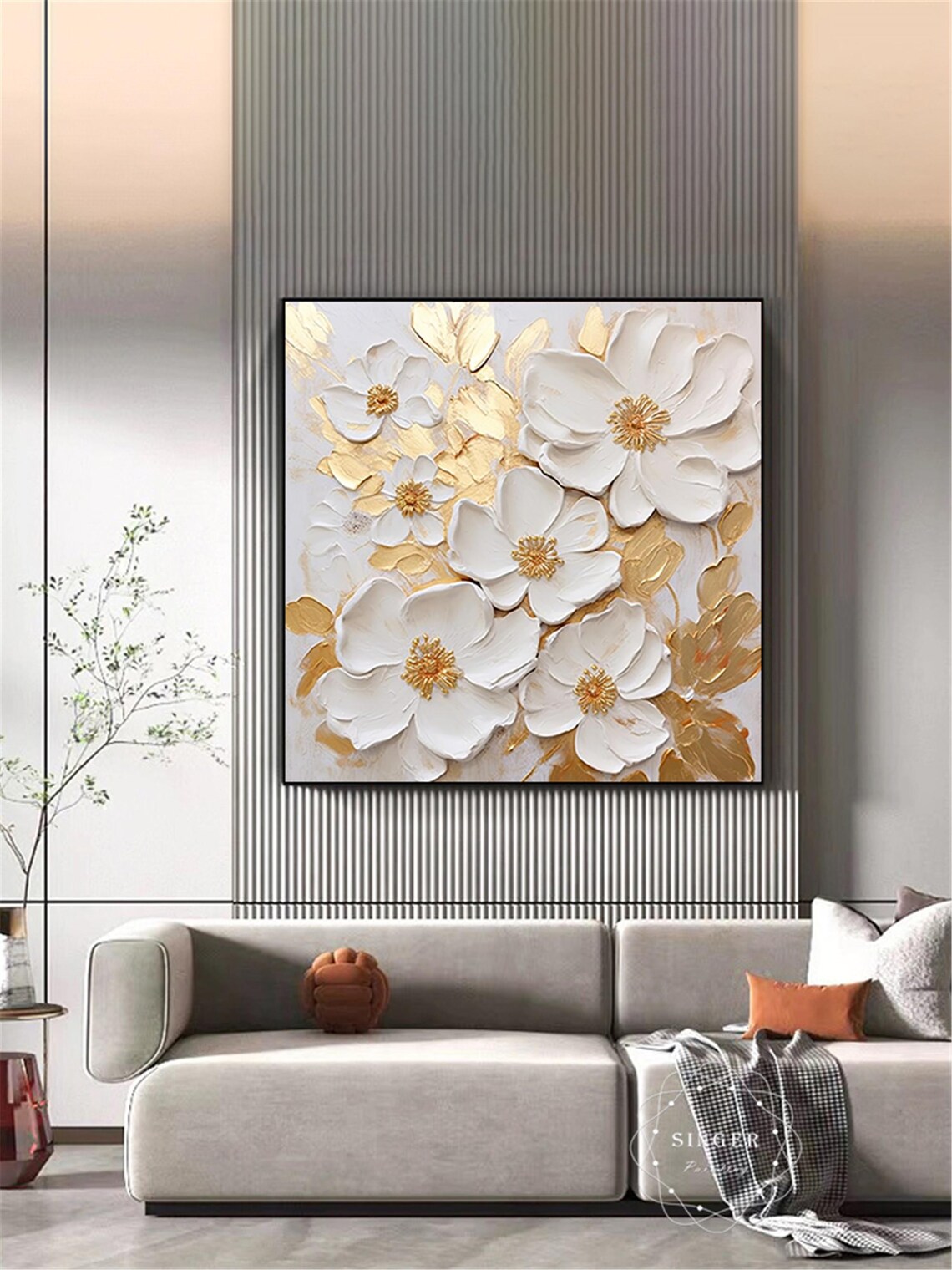 Personalized Gold Flower Abstract Wall Art Print - Image 3